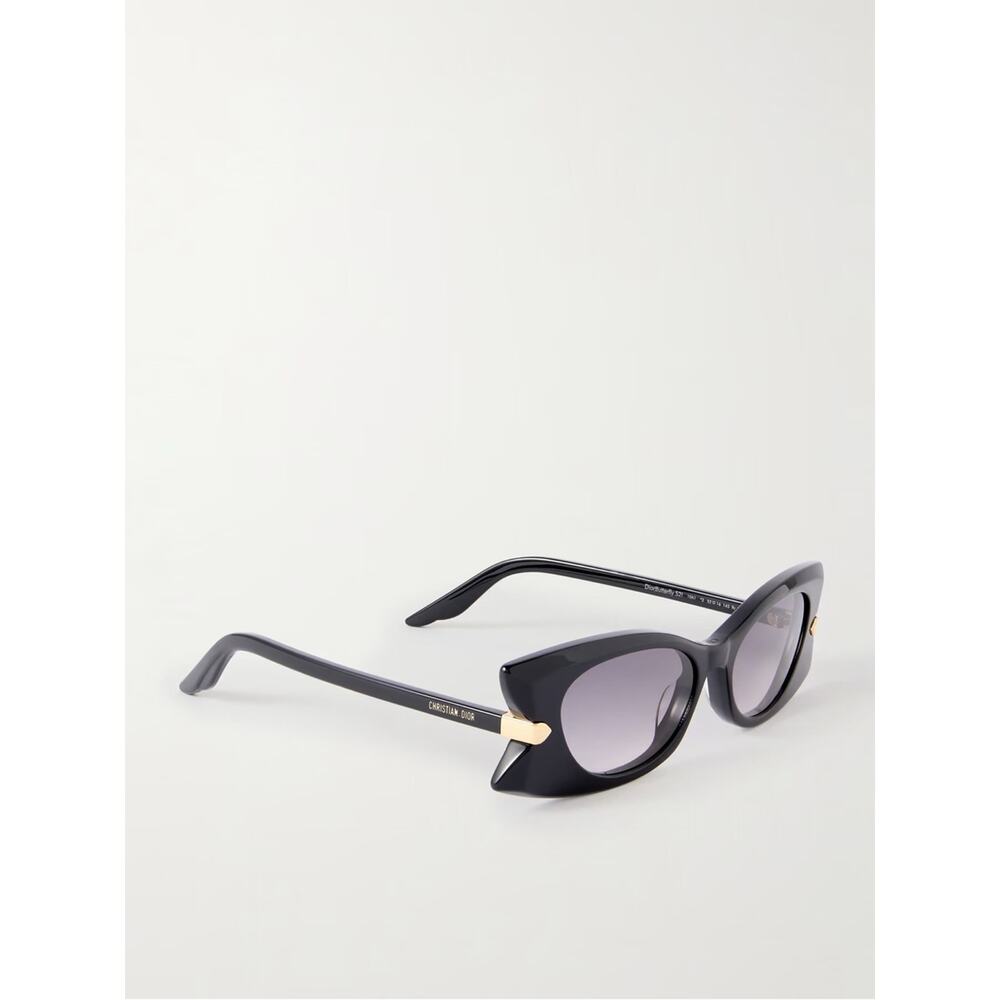 New Dior DiorButterfly S2I 10A1 Black Cat-Eye Sunglasses Gold Accents Authentic - Picture 2 of 7